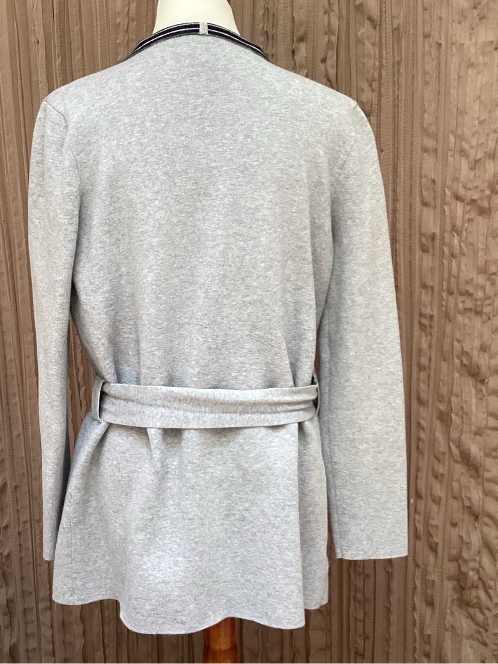 LOFT Light Gray Wrap Cardigan Jacket/Sweater, Shawl Collar, belted, pockets, Med - Picture 2 of 10